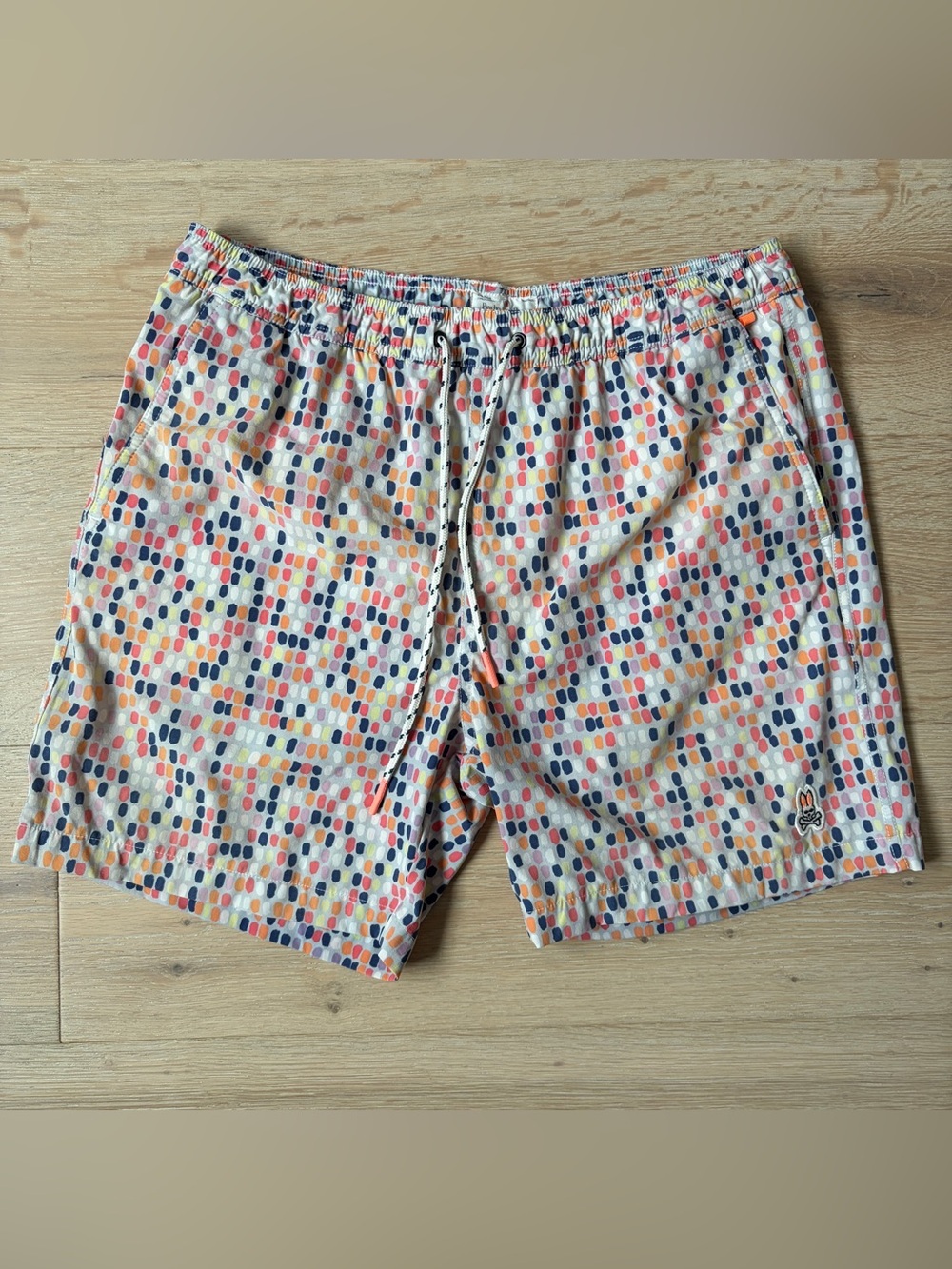 Psycho Bunny Swim Trunks Shorts Size L Multicolor Geometric Print Drawstring*L9
